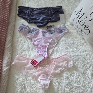 Elegant Women's Lace Panty Trio - Purple, Pink, and White
